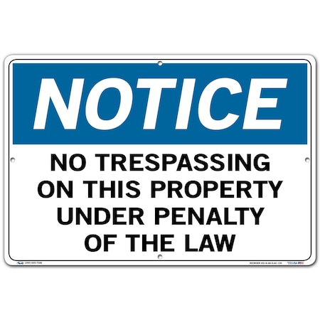 Vestil Aluminum Composite Sign, 12-1/2" Height, 18-1/2" Width, Aluminum Composite, Rectangle, English SI-N-68-D-AC-130